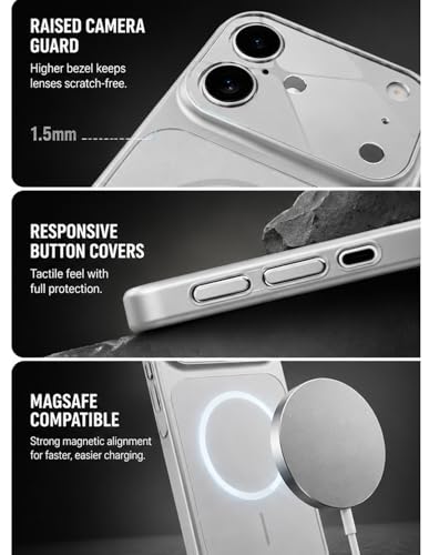 Image of Compatible iPhone 17 Cover Case Scratch Resistant Premium Glass Finish iPhone 17 Slim Fit Protective Back Cover Shockproof Camera Guard Mag-Safe iPhone 17 Cover (Silver)