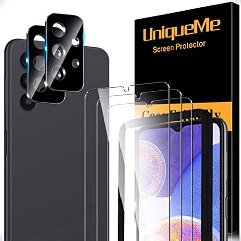 [5 Pack] UniqueMe Compatible with Samsung Galaxy A23 Screen Protector, 3 Pack Screen Protector and 2 Pack Camera Lens Protector Tempered Glass, [9H Hardness] [Anti-Scratch] Easy Install Cover
