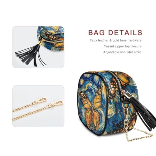 ALAZA Women's Butterfly Starry Night Galaxy PU Leather Crossbody Bag Shoulder Purse with Tassel2