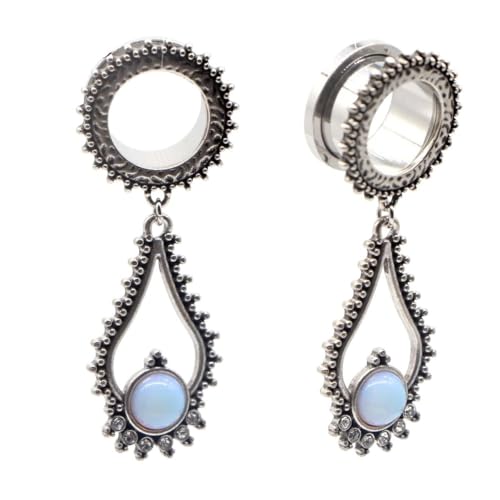 RIENGAIEAROA New 2026 Unisex 2Pcs Ear Tunnels Plugs Stainless Steel Teardrop Dangle Stone Expander Piercing Body Jewelry Findings Gift For Women 6Mm-30Mm Fashion Trendy Accessories Creative And Men