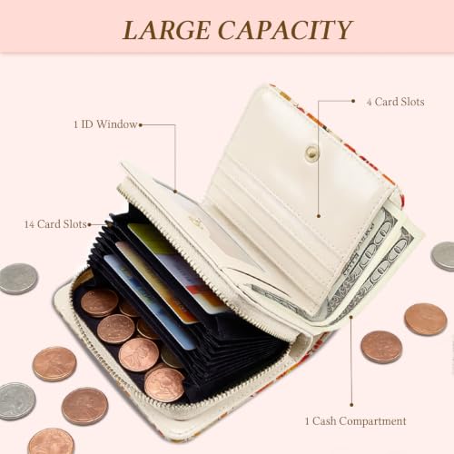 Image of Fall Wallet for Women, Pumpkin Maple Leaf PU Leather Accordion Wallet