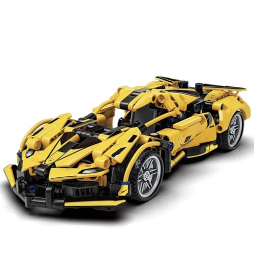 Image of 1:18 Scale Racing Pull-Back Supercar Building Blocks Set | Car Model Kit with Gold Sport Rims | DIY Construction Toy,Compatible with Major Bricks,Ideal Gift for Kids (1:18 Yellow Ferrari [422pcs])