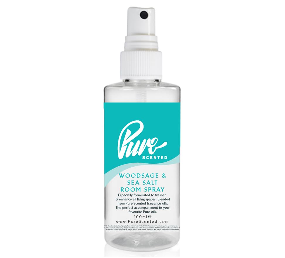 Pure Scented 100ml Room & Fabric Sprays Suitable For Home, Car, Caravan, Work, Gym Bags, Odour Eliminators (1 x 100ml, Woodsage & Sea Salt)