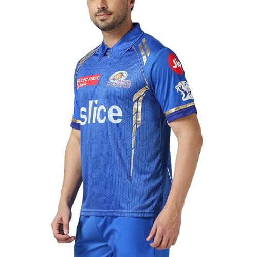 Image of playR x MI Match Jersey 2024 - Plain Half Sleeve Tee Men's Regular Fit Blue T-Shirt, Comfortable Sportswear for Match, Training & Casual Wear, Stylish MI Tee for All Seasons
