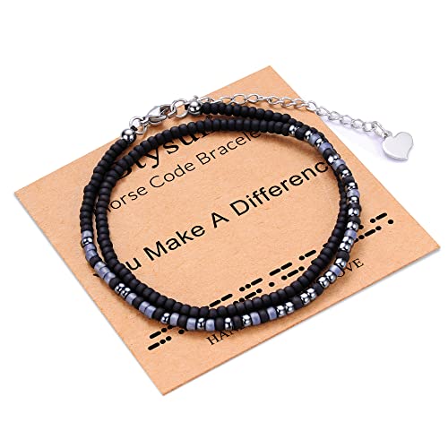 Image of Btysun Inspirational Morse Code Bracelets for Women Men Teen Girl Gifts Best Friend Birthday Gifts for Him Her Adjustable Layered Secret Message Sister Bff Girfriend Sister Christmas Jewelry