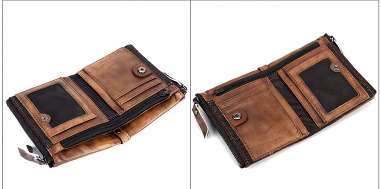 Retro Genuine Leather Wallet for Men Double Zipper Compact RFID Blocking Travel Organizer (Coffee)4