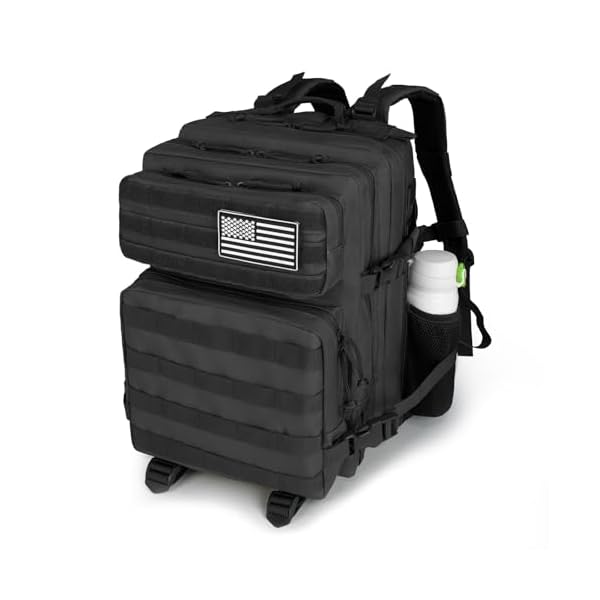 RooPoke 35L/25L Tactical Black Backpack Military Army For Men Highland Molle Daypack 3 Day Bug Out Bag Hiking Rucksack With Bottle Holder(35L)