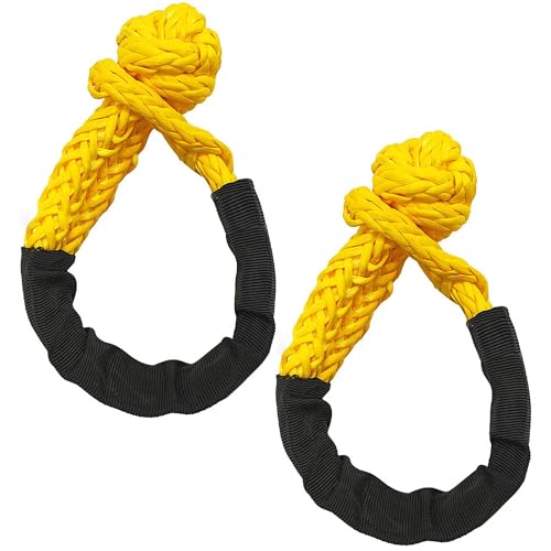 ANBOO 2 Stück SoftSchäkel, Starke Recovery Seil zur Anhängerrettung (Gelb, 12mm x 55cm)