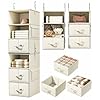 Vailando 6-Shelf Hanging Closet Organizer with 3 Drawers, 2 Separable 3-Shelf Closet Organizers and Storage for Wardrobe Organization, Hanging Dresser for Nursury & Dorm Clothes Organizer, Beige