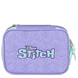 Luxcel Estojo Escolar Box 100 Canetas Metalassê Logo Stitch, Lilás, Poliéster Peluciado, 21x15x6cm,