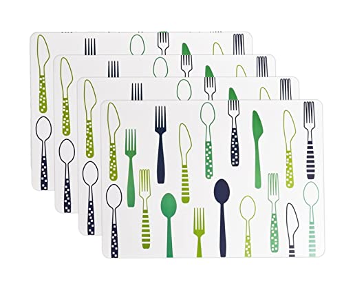Image of 4 Pieces PVC Table Mats Set - Non-Slip, Heat Resistant and Washable Hot Insulation Pad - Modern Waterproof Placemats for Dining Table, Kitchen, Restaurant, Hotel (4-Piece, Green Colour)
