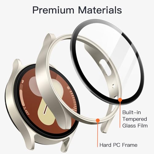 Image of JETech Cover Case with Screen Protector for Samsung Galaxy Watch 7 40mm, Overall Protective Cover, Built-in Tempered Glass Film High Sensitivity, 2 Pack (Cream)