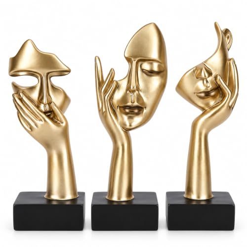 oliruim 3 Pcs Thinker Large Statue Set - Black Glod Art Abstract Home Accent Figurines for Living Room, Bedroom, Shelves, Office Desktop, Coffee Table Decor, Gift for Women (3 Pcs Black Glod, 9')