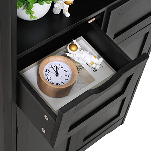 Iwell Storage Cabinet, Bathroom Floor Cabinet With 2 Drawers & 2 Shelves, Freestanding Accent Cabinet For Living Room, Bedroom, Office, Black, 23.6" L X 11.8" W X 42.5" H #TOP5