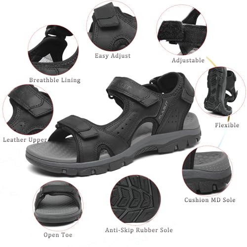 Flarut Men'S Athletic Sandals Sport Outdoor Hiking Sandals Open Toe Leather Walking Sandals Beach Water Shoes thumb #1