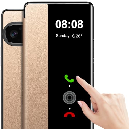 Étui à rabat pour Google Pixel 10 Pro XL antichoc S View transparent housse cuir TPU or