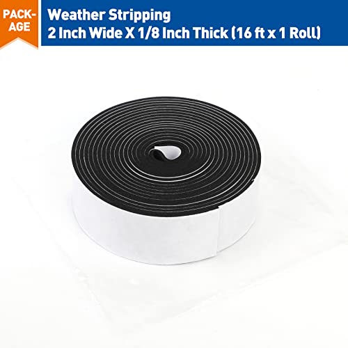 Magzo Wide Weather Stripping 2 Inches Wide X 1/8 Inch Thick, Air Conditioner Sealer Foam Insulation Tape, Total Length 16 Feet (1 Roll) #TOP6