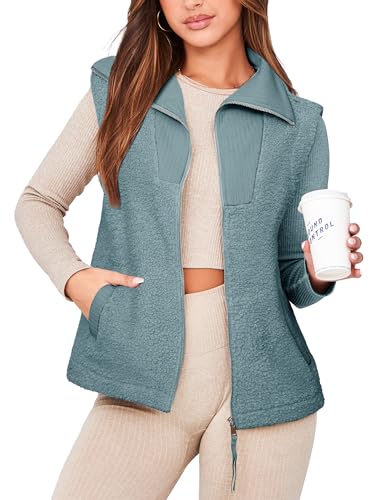 Gilet polaire sans manches femme Glamaker col en V veste décontractée zippée