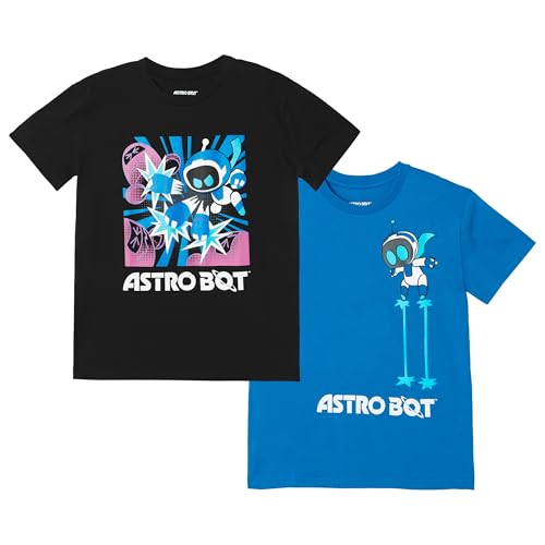 PlayStation Astro Bot Video Game Big Boys 2 Pack T-Shirts Black/Blue 14-16