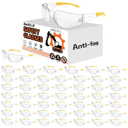 Salfboy 50pcs Scratch Resistant Anti Fog Safety Glasses, ANSI Z87.1 Certified...