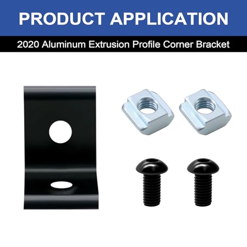 Image of 24 Pack 2020 Corner Bracket Connector 20 Series Aluminum Extrusion Profile Accessories Hardware, 90 Degree Angle Bracket for 20x20 Extruded Aluminum Black
