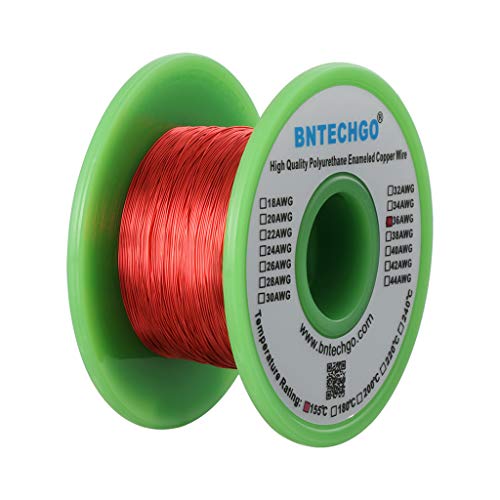 Image of BNTECHGO 36 AWG Magnet Wire 4 oz Red Enameled Copper Wire 0.0049 inch(0.12mm) | 36 Gauge Enameled Copper Coil Wire Widely Used For Transformers, Inductors, Speakers, Electromagnets, Educational Experiments