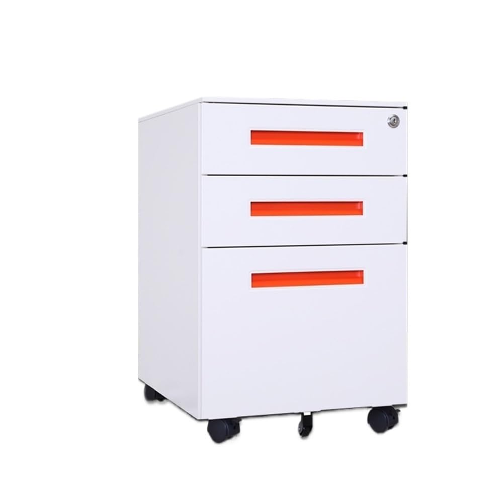 Büroschrank Farbiger mobiler Aktenschrank aus Stahl unter dem Schreibtisch, Dicker Lagerschrank, DREI Schubladen mit Rädern Aktenschrank(Orange)