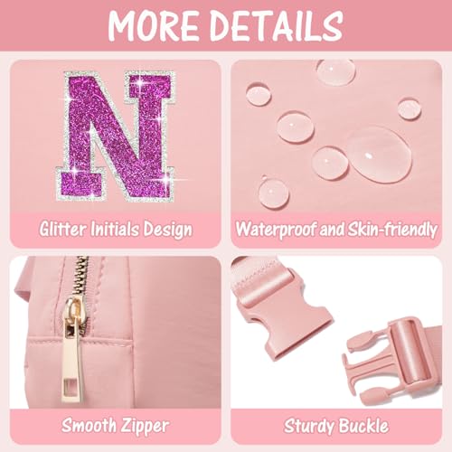 Image of Personalized Initial Crossbody Bag Fanny Pack Purse for 6-12 Year Old Girls - Birthday Gift for Sister, Daughter, Teen - Trendy Preppy Stuff (Light Pink-N)