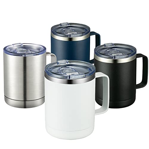 Image of MEWAY 12oz Coffee Mug With Handle 4 Pack Bulk,Stainless Steel Insulated Travel Tumblers With Sliding Lid,Double Wall Vacuum Camping Cup for Hot & Cold Drinks Tea (Mix,Set of 4)