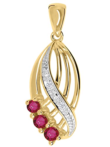 My Gold Damen Anhänger Gold 333 Mit Rubin (Ohne Kette) Echtes Gelbgold (8 Karat) Steinanhänger Edelstein & Diamant 0,01ct. 23mm x 8mm Our Lady V0007323