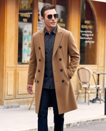 Image of Men's Premium Wool Blend Double Breasted Long Pea Coat