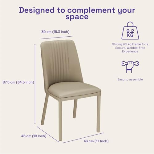 Image of Wakefit Taco Metal Dining Chair I Set of 2 I Leatherette Beige