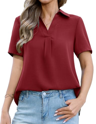 PASUDA Damen Bluse Sommer V-Ausschnitt Kurzarm Elegante Oberteile Lässiges...