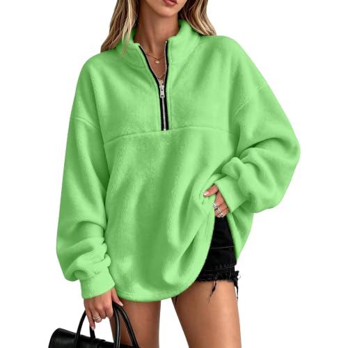 Green Half Zip Pullover Women Quarter Zip Fleece Oversized Sweatshirt - image 1