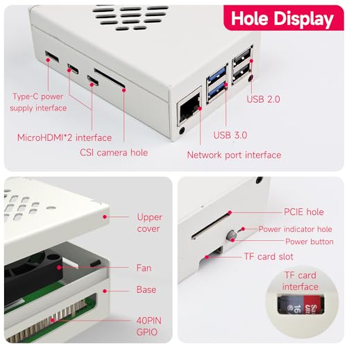 Image of Yahboom Pi 5 2GB Development Board Starter Kit with 27W 5.1V /5A Power Adapter Heat Sink and Metal Case, TF Card, HDMI Cable (Pi5 2GB, Metal Case Kit)