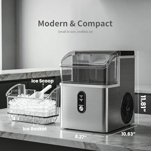 Image of Kismile Nugget Ice Maker Countertop,33Lbs /24H Ice Machine with Chewable Ice,Self-Cleaning Portable Ice Maker with One-Click Operation,for Home /Kitchen /Office(Silver)