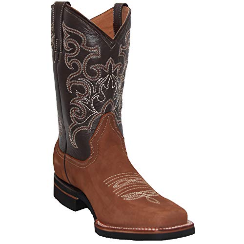 Men's Leather Cowboy Boot Square Toe Western Rodeo Boot