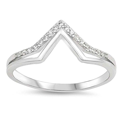 Oxford Diamond Co Sterling Silver Trendy Cubic Zirconia Chevron Ring Sizes 7