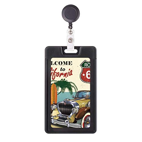 Porte-badge rétractable coloré enrouleur de carte d'identité voitures classiques et plages
