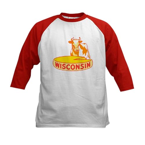 CafePress Vintage Wisconsin Cheese Baseball Jersey Kids Cotton Baseball Jersey, 3/4 Raglan Sleeve Shirt Red/White