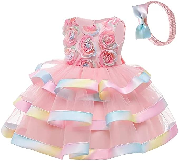 Kantenia 2-7T Toddler Baby Girls Colorful Tutu Dress Layered Dresses Party Evening Gown Wedding Christmas Dress with Headwear