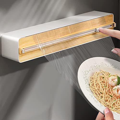 Dispensador de envoltura plástico con cortador integrado para un sellado de alimentos rápido
