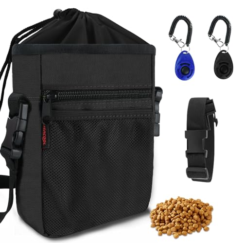 kissleaf Futterbeutel Hundetraining Leckerlitasche für Hunde Erziehungshilfen für Hunde Bauchtasche Hundetraining Zubehör Hunde Futterbeutel mit Hunde Kotbeutelspender (Black)