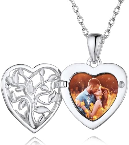 Custom4U S925 Locket Necklace with Personalised Photo & Text, Custom Jewelry Gifts for Women Christmas (Gift Wrapped)