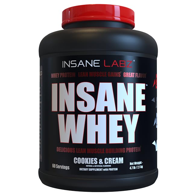 Image of Insane Labz Insane Whey,100% Muscle Building Whey Protein, Post Workout, BCAA Amino Profile, Mass Gainer, Meal Replacement, 5lbs, 60 Srvgs, (Cookies & Cream)