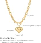 Gold Siver Heart Necklace for Women Trendy Chunky Choker Necklaces Jewelry for Women, Brass, No Gemstone