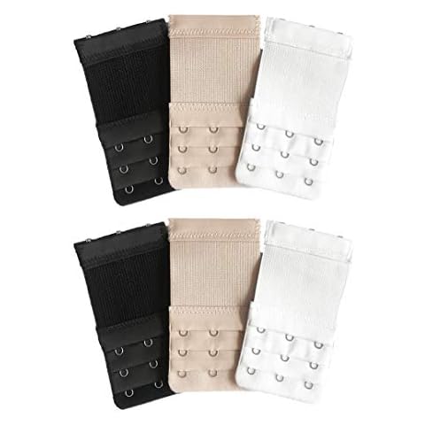 Shuxy Bra Extender 6 Pieces Elastic Lingerie Extenders Extension Strap Bra Band Breathing Black White and Nude - 3 Hooks 3 Rows Cover