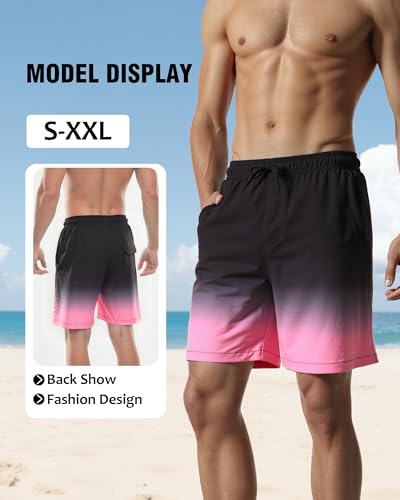 Image of Mens Swim Trunks, Quick Dry Swimming Shorts with 4 Pockets | 2 In 1 Design, Built-In Compression Liner, Adjustable Waistband, Light and Breathable, Summer Vacation Board Bathing Suit