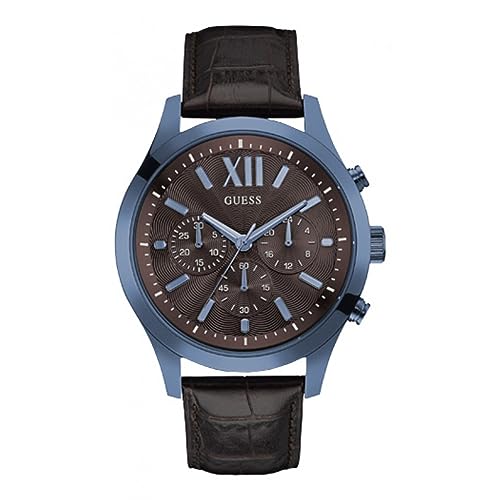 Image of Guess Men's Quartz Watch with Brown Dial Analogue Display and Black Leather Bracelet W0789G2