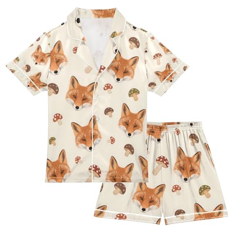 senya Fox Face Mushroom S Satin Summer Pajama Sets Silk Short Sleeve Button Down Sleepwear